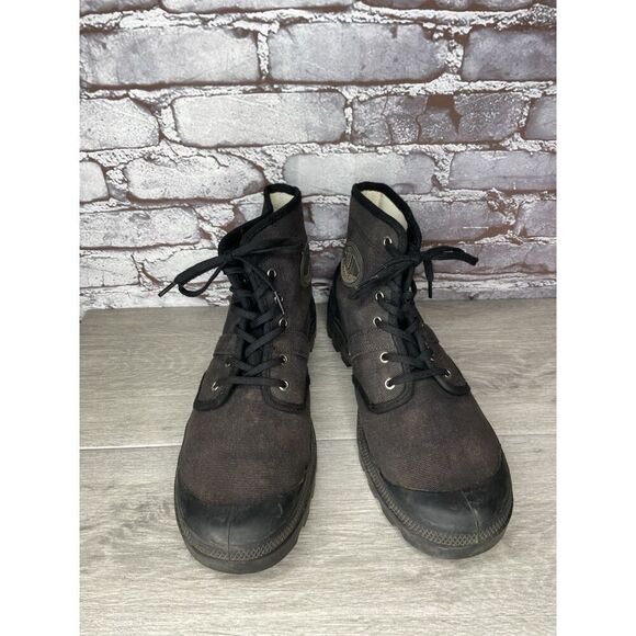 Palladium Black Canvas Fabric Turn Down Lace Up Combat Boots Men Sz 12M US/46EU main image 13